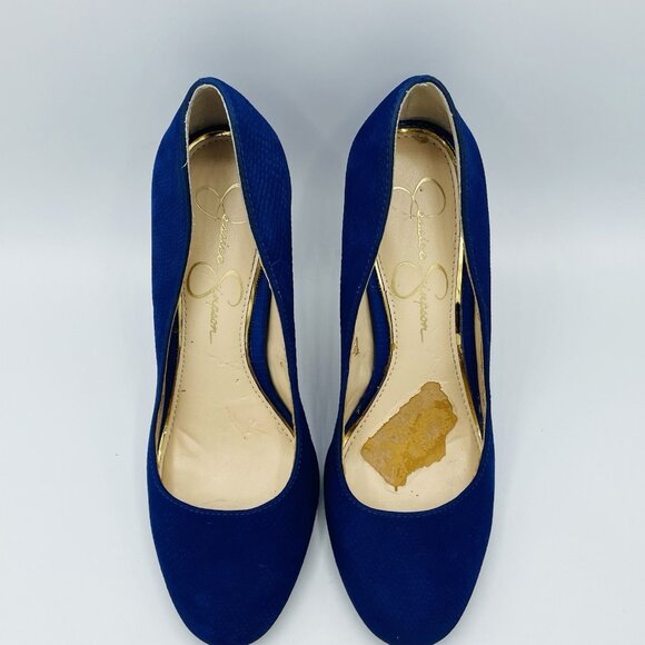Jessica Simpson Heels Womens Size 7.5 M Blue Rony Leather Heel Stiletto Slip On - Picture 5 of 12